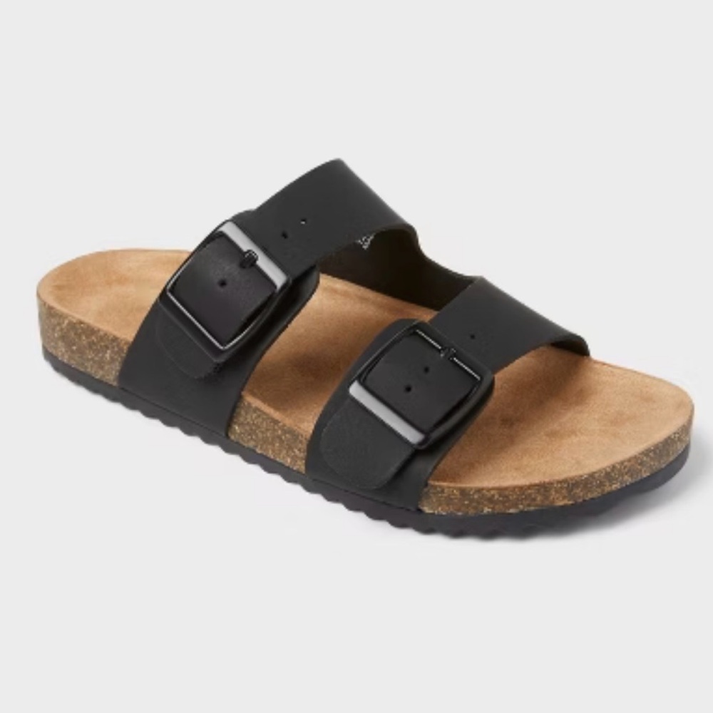 NWT Cat & Jack Kids Drew Footbed Sandals- Black Double-Strap Size 1